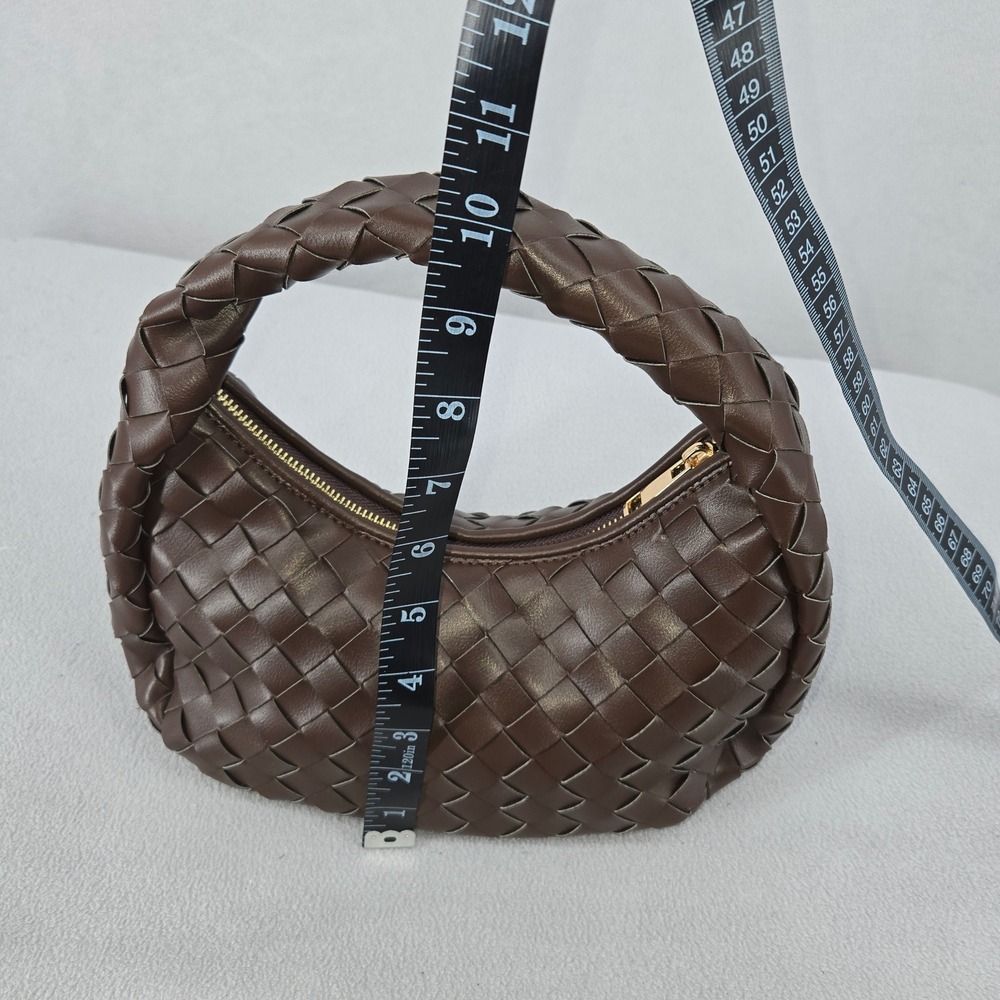 Anthropologie OS Woven Hand Bag Women Chocolate Brown Braided Mini Hobo Bag - Picture 12 of 13